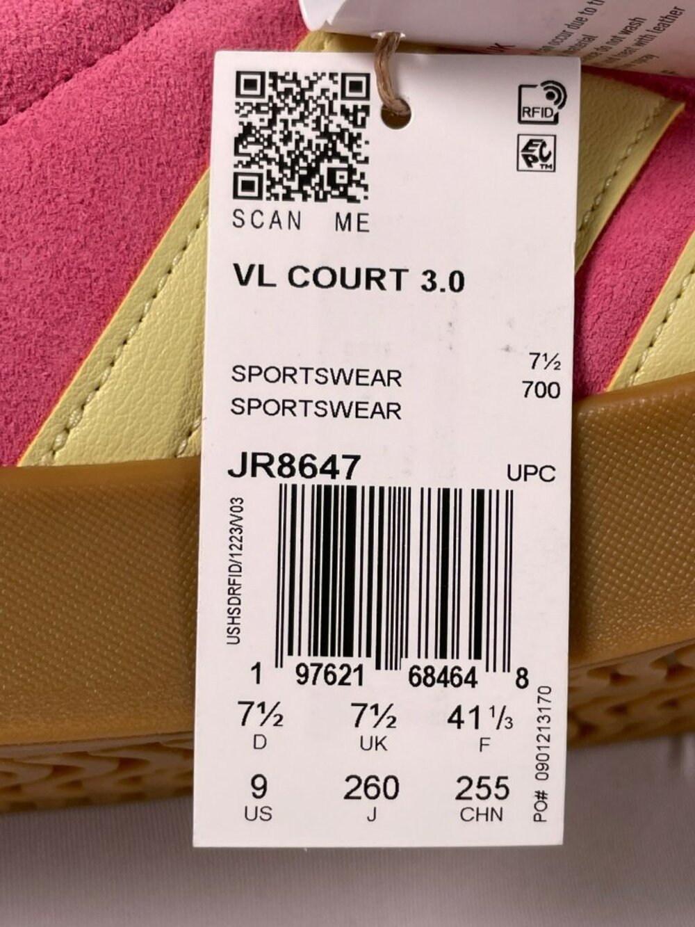 Adidas VL Court 3.0 Shoes Pink & Yellow Athletic Suede Sneakers Women's Sz 9 NEW - Picture 10 of 13